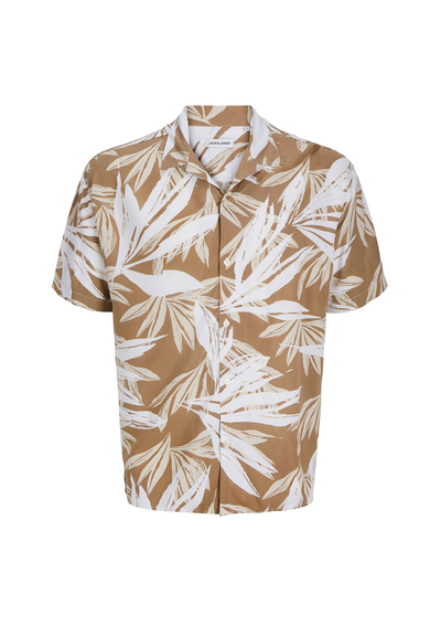 JACK & JONES TAN PALM PRINT S/S SHIRT